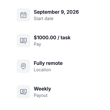 Mercor task card — Financial Crime, AML & KYC Analyst, $1,000/task, fully remote, weekly payout